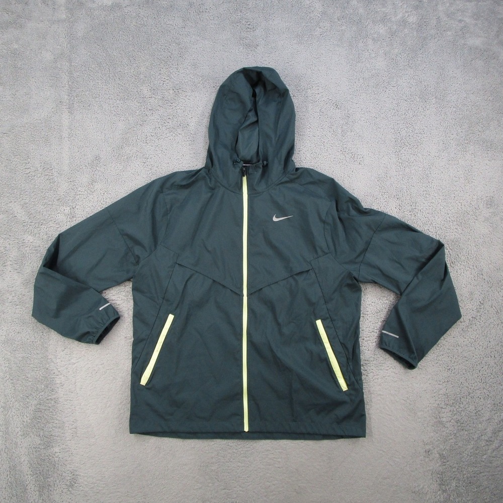 Nike Repel Miler Running Jacket Mens Large Green Full Zip Hooded FB7540-328